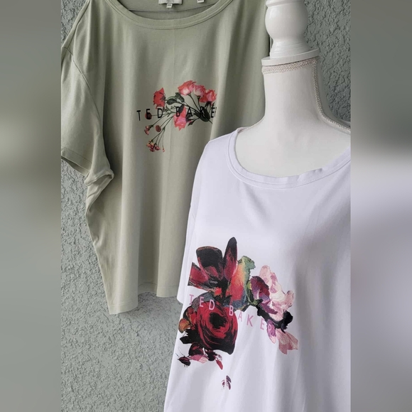 Ted Baker Women's Floral Print Tops - White and Green - Picture 6 of 11